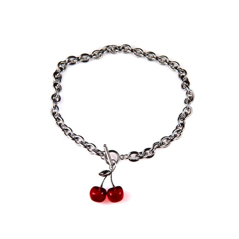 Pingyongchang Dark Cherry Harajuku Necklace Small Geometric Pendant Ot Buckle Punk Gothic Street Silver Color Chain Choker Necklaces for Women Men - Image 5